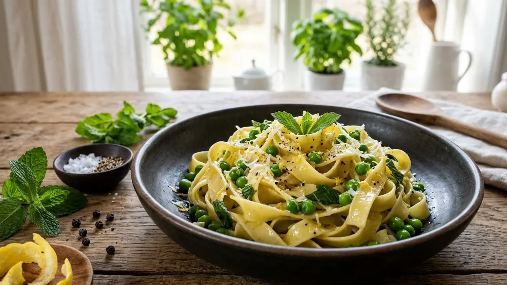 Lemon Herb Tagliatelle with Spring Peas